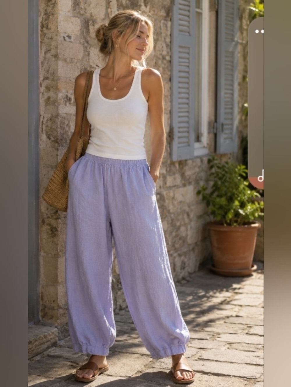 Cut Loose 100% Linen Lavender Purple Pull On Elastic Waist Pants Size Large